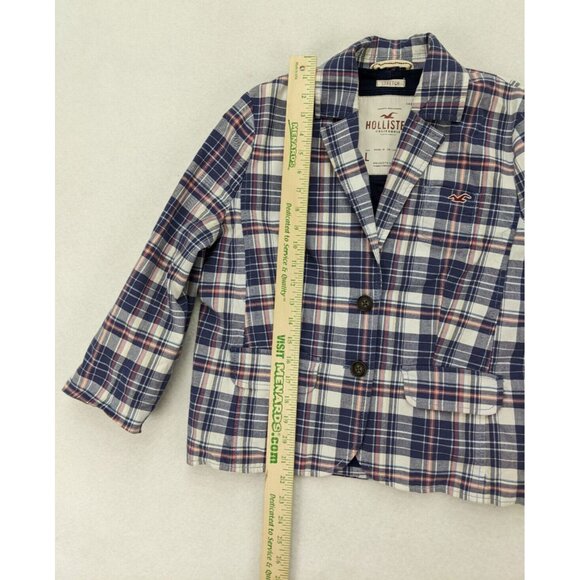 Hollister Women's Blazer Size L Blue Plaid 3/4 Sleeve Preppy - Picture 10 of 13
